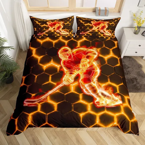 Vista 25 de Erosebridal Hockey Twin Duvet Cover for Boys,Blue and Black Sports Bedding Sets for Kids Teen,Ball Games Gamer Bed Set,Ice Hockey Field Quilt Cover