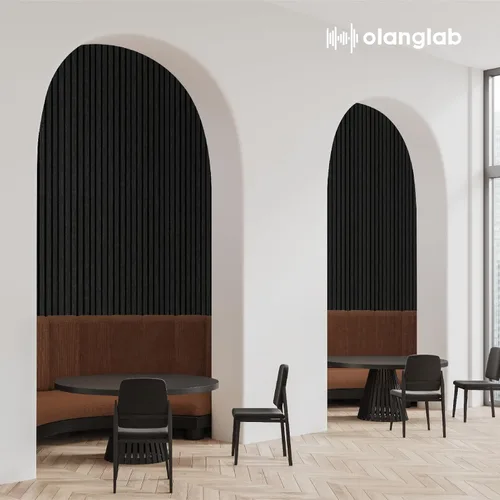 Vista 9 de Olanglab Paquete de 4 paneles de pared de listones de madera, paneles de pared acústicos de madera, 94.5"x12.6" pulgadas, cada uno de los paneles