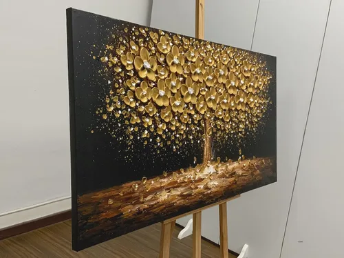 Vista 2 de Art8YuQi Pinturas - Arte abstracto contemporáneo Pintura al óleo sobre lienzo Textura 3D Árbol dorado Gary Pintura hecha a mano obra de arte arte