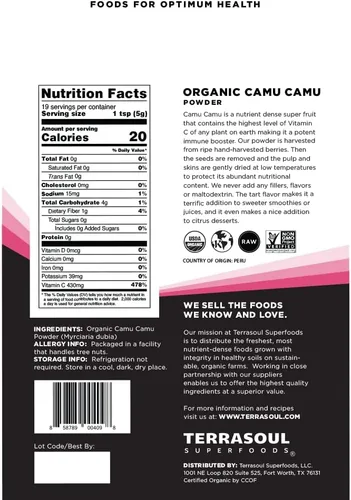 Vista 2 de Terrasoul Superfoods Camu Camu Camu en polvo orgánico, 7 onzas (paquete de 2) - Crudo Vitamina C Apoyo inmunológico