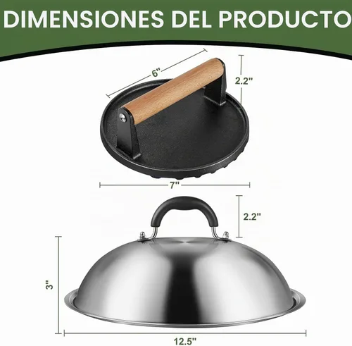 Vista 7 de Accesorios de plancha para Blackstone, cúpula de fusión redonda resistente de grado comercial de 12 pulgadas con prensa redonda de hierro fundido