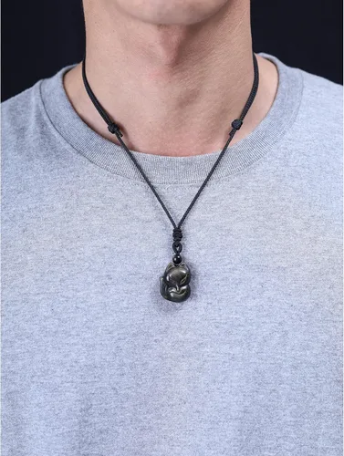 Vista 3 de COAI Collar con colgante de zorro de piedra para hombre y mujer, Piedra, Jaspe