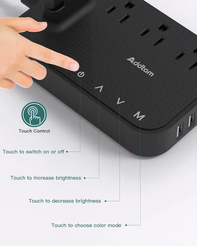 Vista 9 de Addtam Lámpara LED de Escritorio, Regleta con 3 Tomas 4 Puertos de Carga USB (2 USB-C), 4 Modos 5 Niveles de Brillo Lámpara Táctil, Lámpara