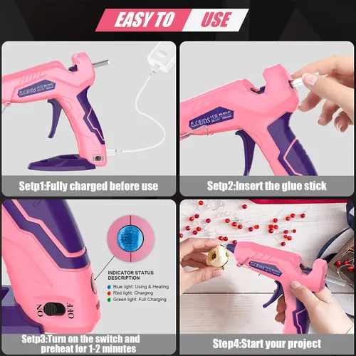 Vista 3 de BLEDS Pistola de pegamento caliente inalámbrica, kit de mini pistola de pegamento de precalentamiento rápido con 30 barras de pegamento y estuche