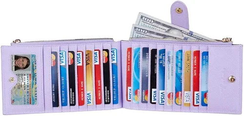 Vista 2 de Travelambo Cartera para mujer con múltiples tarjetas y monedero de cuero para apretar