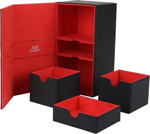 Vista 10 de AEGIS GUARDIAN - Caja de cartas para MTG con 3 bandejas, caja de cubierta Commander con capacidad para más de 200 cartas de doble manga, piel 1-3