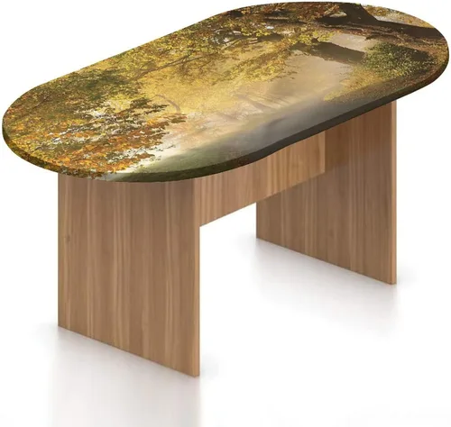 Vista 10 de Mantel ovalado de poliéster elástico de madera, tablones de madera vieja con estampado rural natural, se adapta a mesas ovaladas de hasta 36 x 48