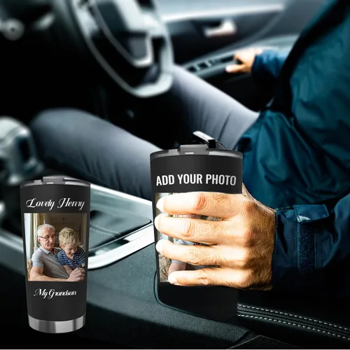 Vista 3 de Vaso de acero inoxidable personalizado de 20 onzas con tapa y popote