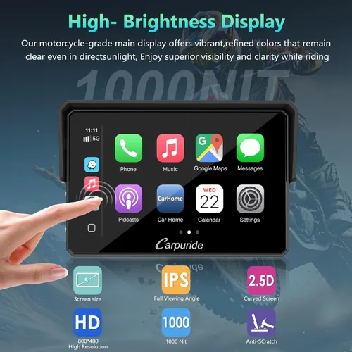 Vista 9 de CARPURIDE W502BS para BMW Moto CarPlay y lectura de datos A-Auto, Maravilla nativa 5" waterproof GPS screen with dual Bluetooth, native data