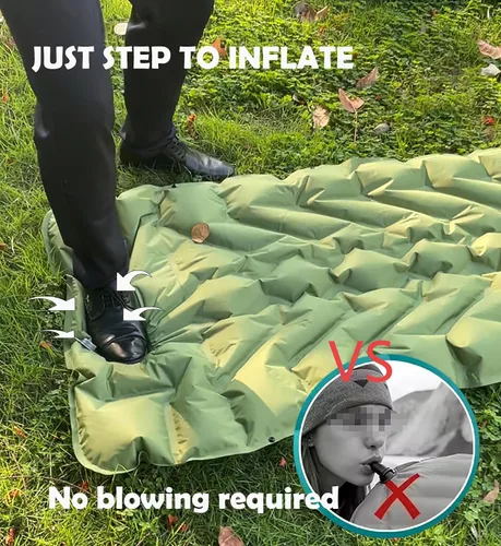 Vista 4 de Air Mattress for Camping Mattress with Pillow Built-in Foot Pump Airpad Green
