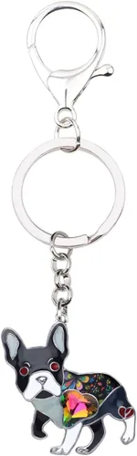 Vista 4 de DOWAY Lindo perro Bulldog francés llavero de cristal llavero creativo decoración animal regalo (negro), Negro