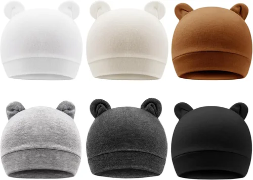 Vista 22 de DRESHOW BQUBO - Paquete de 6 gorros de bebé para niños y niñas, unisex, gorro de punto suave, gorro de guardería para recién nacidos, niños pequeños