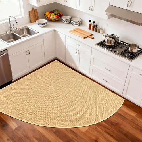 Vista 9 de Alfombra esquinera de cocina antideslizante, lavable, tapete circular de cocina para piso, alfombra de esquina para cocina, fregadero, lavandería