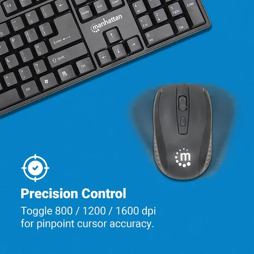 Vista 4 de Manhattan Combo de teclado y mouse inalámbricos, juego de teclado inalámbrico USB de tamaño completo con dongle de 2.4 GHz para PC, computadora
