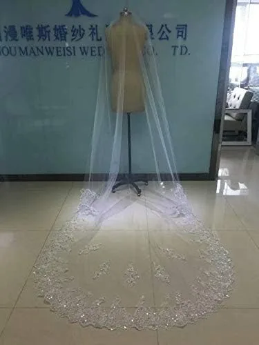 Vista 4 de 1 T velos de boda cristales perlas de encaje catedral velos de novia con diamantes de imitación