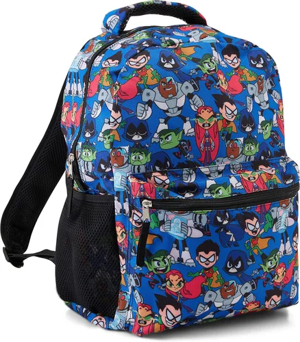 Vista 4 de DC Comics Teen Titans Go! Allover Mochila - Beast Boy, Raven, Cybord, Robin y Silkie - Teen Titans Go! Mochila escolar, Azul