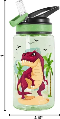 Vista 7 de Botella de agua de 15 onzas para niños, niñas, niños, escuela Dinosaurio