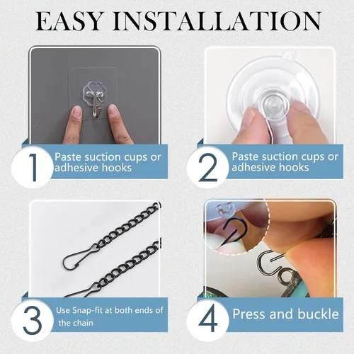 Vista 3 de Ganchos de ventosa de acero inoxidable, 6 cadenas colgantes con ventosa, resistentes a la corrosión, decoración de pared y ventana, puerta de cocina