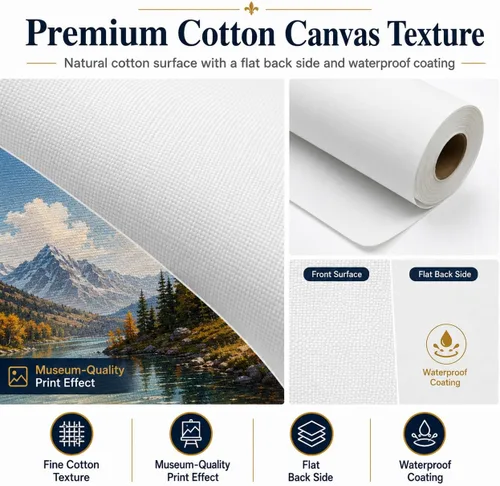 Vista 4 de Rollo de Lienzo Mate de Algodón Premium, Secado Rápido, Compatible con Impresoras de Inyección de Tinta de Formato Ancho, Perfecto para Bellas