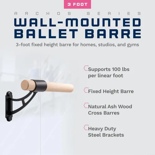 Vista 2 de VITA Barre - Barra de ballet individual para montar en la pared, Archos, madera, altura fija, fabricada en Estados Unidos, equipo de ejercicio