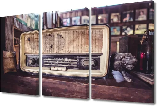 Vista 14 de TUMOVO Arte de pared de estilo retro, grupo de dispositivos electrónicos antiguos de radio, pinturas de imágenes, 3 piezas, lienzo, decoración