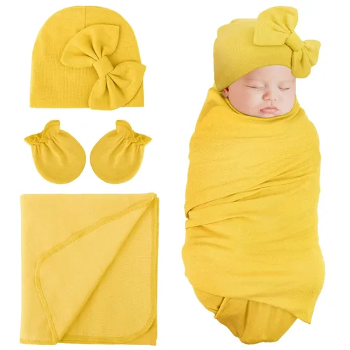 Vista 10 de DRESHOW BQUBO - Conjunto de guantes de algodón para recién nacido, manta cálida para bebé, saco de dormir para bebé, regalo de ducha