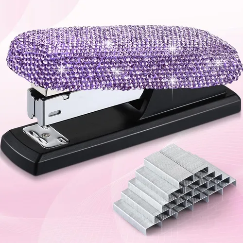 Vista 8 de Yexiya - Grapadora de colores AB para escritorio, con diamantes de imitación, regalo de regreso a clases, capacidad de 20 hojas con 1000 grapas