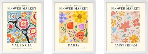 Vista 39 de Poster Master Póster botánico vintage de 3 piezas, estampado floral retro, regalo para artistas, amigos, flores de acuarela, brillante, azul