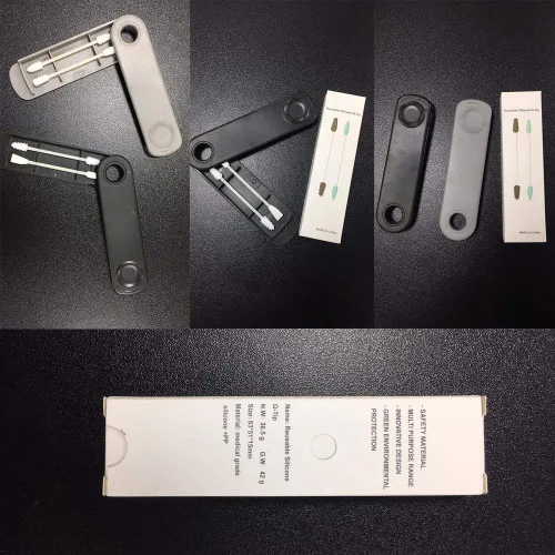 Vista 8 de Hisopos de algodón reutilizables, 4 unidades, hisopo de silicona portátil lavable, brotes de algodón de silicona de doble punta para maquillaje