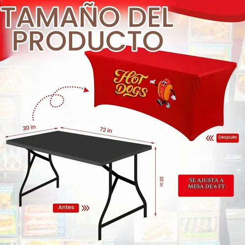 Vista 2 de Oudain - Mantel rectangular de elastano elástico para perros calientes de 6 pies