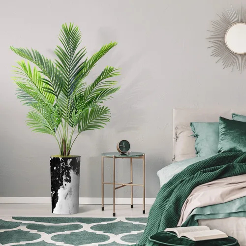 Vista 5 de Árbol artificial en macetero contemporáneo con efecto de granito, palmera tropical areca artificial de seda para decoración del hogar en interiores