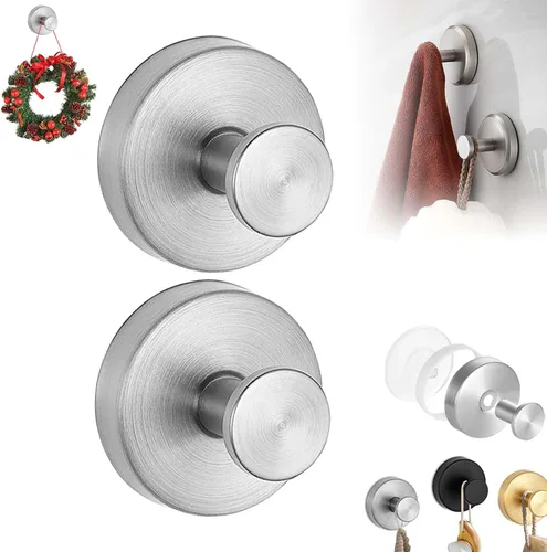 Vista 14 de Suction Cup Hooks for Wreaths on Glass, No-Drill Shower Hooks (Silver,6PCS)