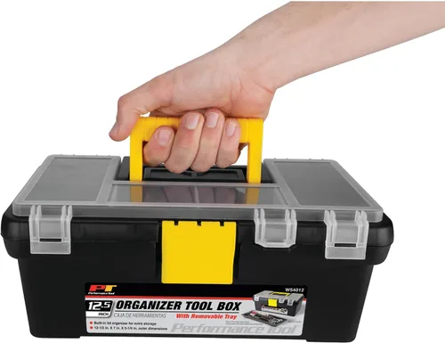 Vista 7 de Performance Tool W54012 Caja de herramientas organizadora de plástico resistente para talleres y garajes, color negro, 12.5 pulgadas