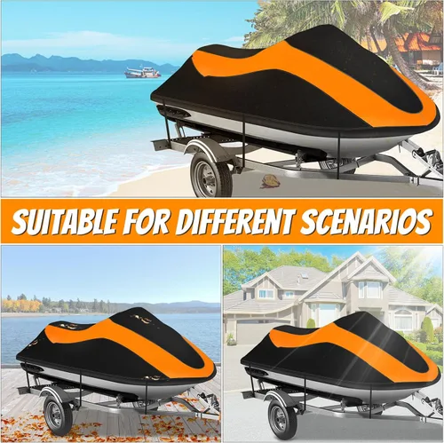 Vista 5 de Funda para moto acuática remolcable, impermeable, resistente al desgarro, con 3 hebillas resistentes al viento y ventilación de aire, se adapta