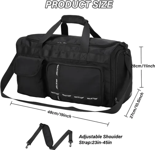 Vista 2 de MAXTOP Bolsa de gimnasio grande para hombres y mujeres con compartimento para zapatos, separación húmeda y seca, bolsa de lona negra para viajes