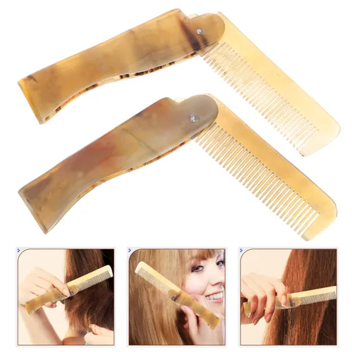Vista 9 de Peine de pelo plegable de bolsillo con cuerno de buey, peine portátil antiestático, evita la pérdida de cabello, para mujeres, hombres, viajes, uso