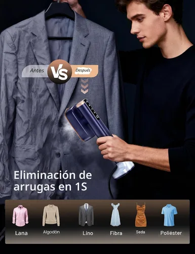 Vista 4 de Vaporizador de viaje para ropa, vaporizador portátil de mano para ropa, calentamiento rápido de 15 segundos, 2 tanques de agua