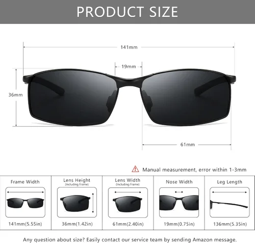 Vista 5 de SUNGAIT Gafas de sol polarizadas ultraligeras para hombre, marco de metal rectangular con bisagra de resorte