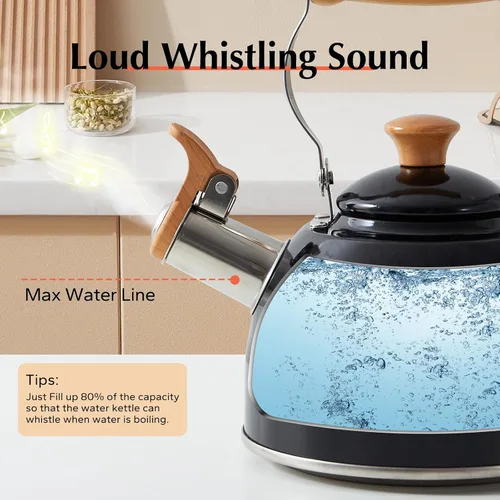 Vista 2 de ROCKURWOK - Tetera de estufa, tetera con mango ergonómico de tacto frío, tetera de acero inoxidable de grado alimenticio, tetera de estufa, tetera