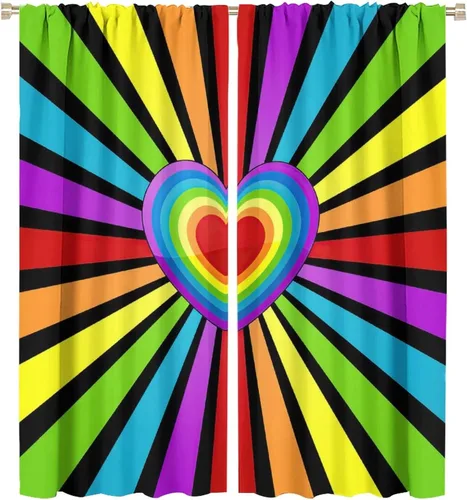 Vista 67 de Cortinas opacas abstractas de arco iris, pintura de color arcoíris con gotas, diseño gráfico creativo con bolsillo para barra, para sala de estar