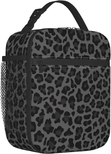 Vista 2 de Lonchera con aislamiento de leopardo negro para mujeres y hombres, reutilizable, portátil, a prueba de fugas, bolsa térmica para oficina, trabajo