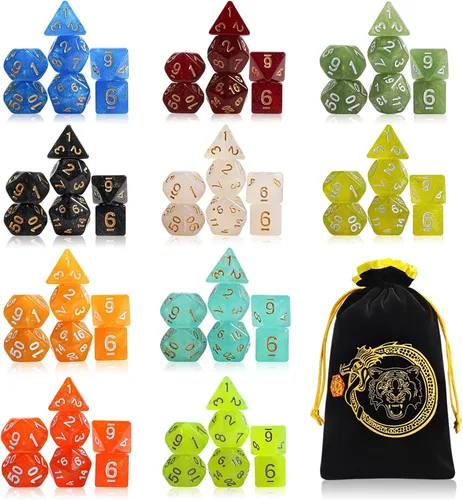 Vista 16 de CiaraQ Juego de dados poliédricos - Dados para juegos de rol DND para Calabozos y Dragones, juego de mesa RPG, doble color, 35 piezas Diseño