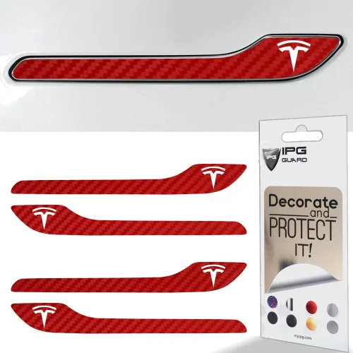 Vista 19 de IPG Kit de 4 calcomanías para manija de puerta de Tesla Model 3/Model Y (juego de 4) con logotipo de Tesla (fibra de carbono negra)