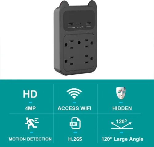 Vista 2 de Cámara con cargador USB, cámara pequeña WiFi, mini cámara inalámbrica nanny Full HD 2K, gran angular de 120° para seguridad interior discreta