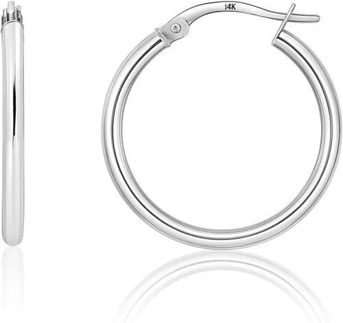 Vista 19 de Solid 10K or 14K Gold 12MM to 50MM Hoop Earrings for Women 10K oro blanco