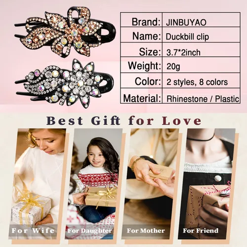 Vista 6 de Pinza para el cabello, 8 piezas de accesorios para el cabello con diamantes de imitación brillantes para mujer, pinzas decorativas de moda