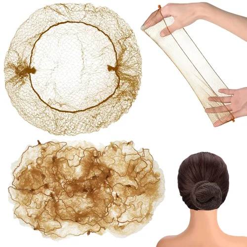 Vista 7 de 400 redes para el cabello para mujer, servicio de alimentos y moños de ballet, malla elástica invisible con bordes, 20 pulgadas (beige)