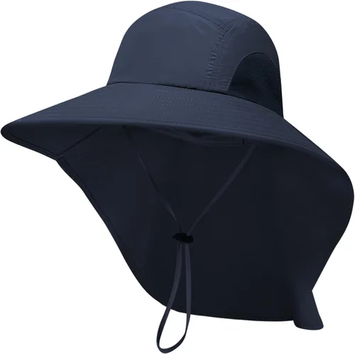 Vista 8 de PFFY Sun Bucket Hats for Men Women UV Protection Sun Hat with Neck Flap Gris oscuro sólido