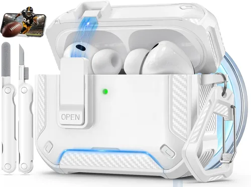 Vista 43 de Funda para AirPods Pro de 2 generación con soporte para teléfono, diseño de interruptor automático de protección completa contra caídas con kit