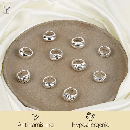Vista 4 de MAX + STONE Anillo de cóctel grande de plata esterlina boho para mujer, anillos gruesos e hipoalergénicos de plata de ley 925 en varios estilos